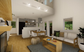 家の内装写真。1階とロフト