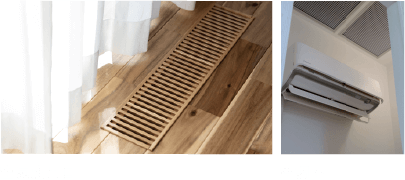 空気放出口と空調室の写真