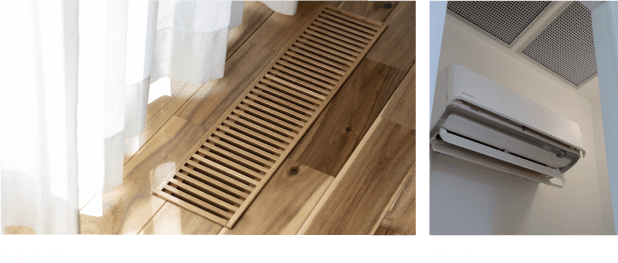 空気放出口と空調室の写真